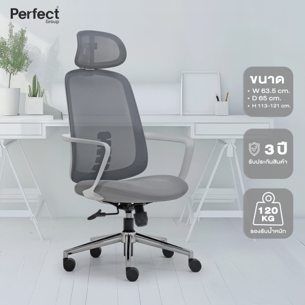 เก้าอี้ทำงานเพื่อสุขภาพ Perfect DRAGONFLY SERIES  รุ่น 501 สีเทา ตัวสูง_8